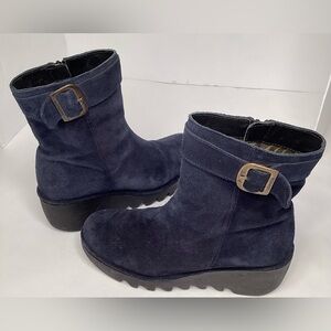 Fly London Women's Side Zip Blue Suede boots